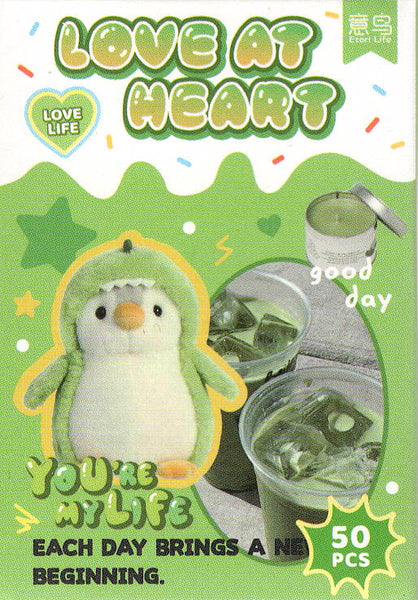Love At Heart Green Penguin Sticker Sack
