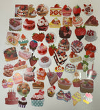 Loose 57Pc Kawaii Sticker Flake Grab Bag - Themed - Vintage/Contemporary - Berry & Cake