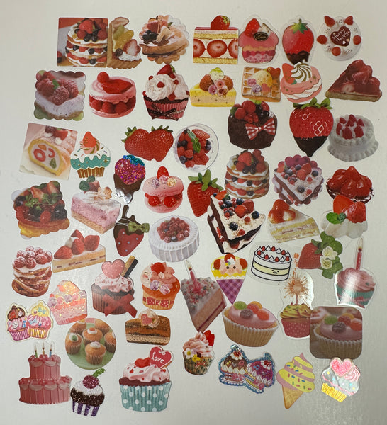 Loose 57Pc Kawaii Sticker Flake Grab Bag - Themed - Vintage/Contemporary - Berry & Cake