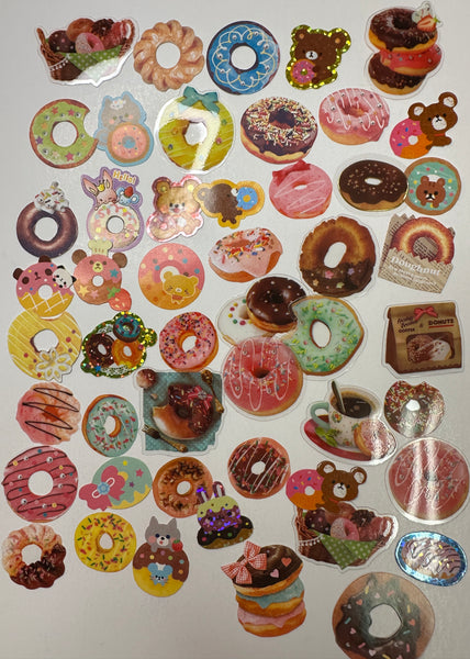 Loose 50Pc Kawaii Sticker Flake Grab Bag - Themed - Vintage/Contemporary - Donuts