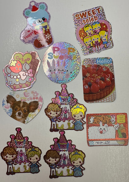 Loose 10Pc Kawaii Sticker Flake Grab Bag - Themed - Vintage - Medium Stickers