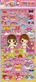 Q-Lia Vintage Girls Dress Up Rare Puffy Sticker Sheet