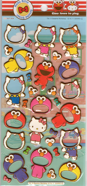 Sun Star Sanrio 2011 Vintage Hello Kitty x Sesame Street Rare Puffy Sticker Sheet